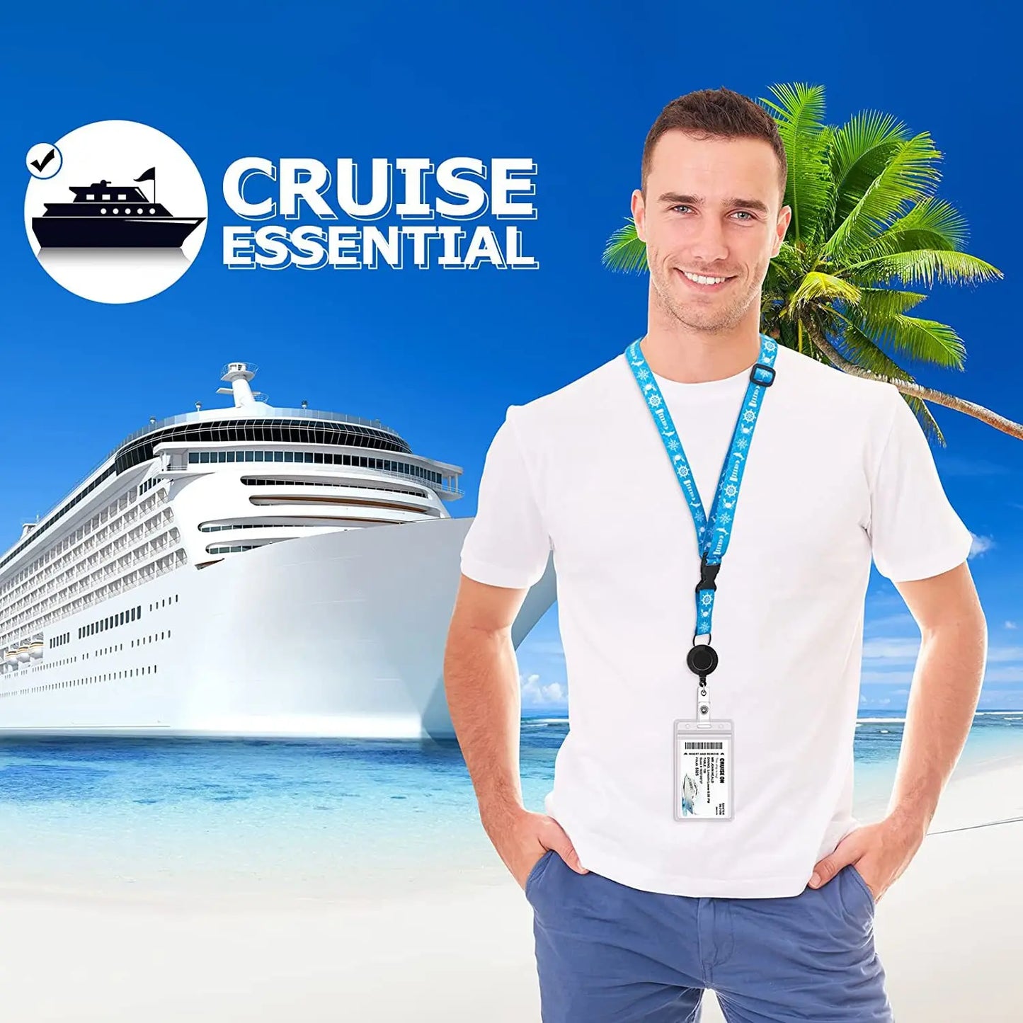 Nautical Print Retractable Cruise Lanyard – Waterproof ID Card Holder