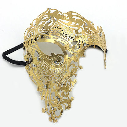 Venetian Metal Masquerade Half Mask – Golden Intricate Design