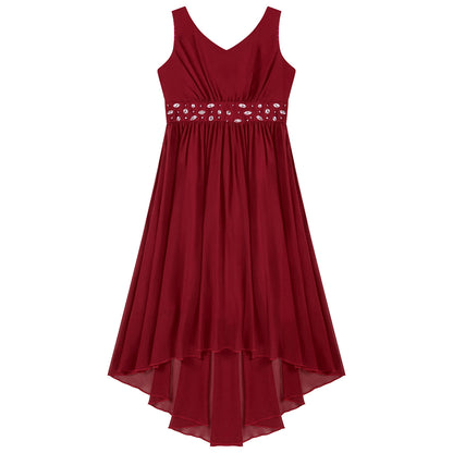 Girls’ Beaded Hi-Low Chiffon Dress – Flower Girl & Party