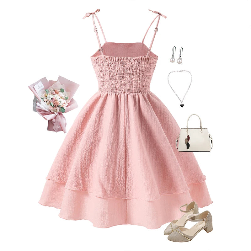Girls’ Tiered Sling Dress – Sleeveless, Stretch Waist (8Y–12Y)