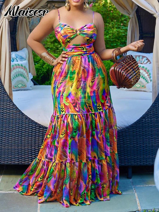 Boho Print Spaghetti Strap Maxi Dress