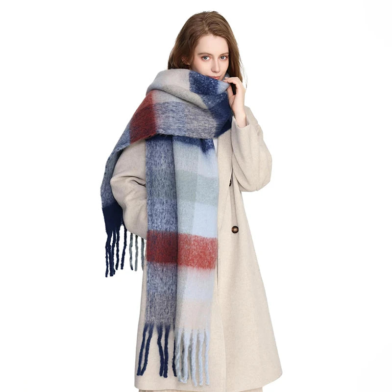 Women’s & Teens Plaid Fringe Scarf – Oversized Warm Wrap