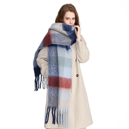 Women’s & Teens Plaid Fringe Scarf – Oversized Warm Wrap