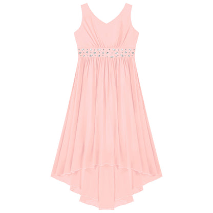 Girls’ Beaded Hi-Low Chiffon Dress – Flower Girl & Party