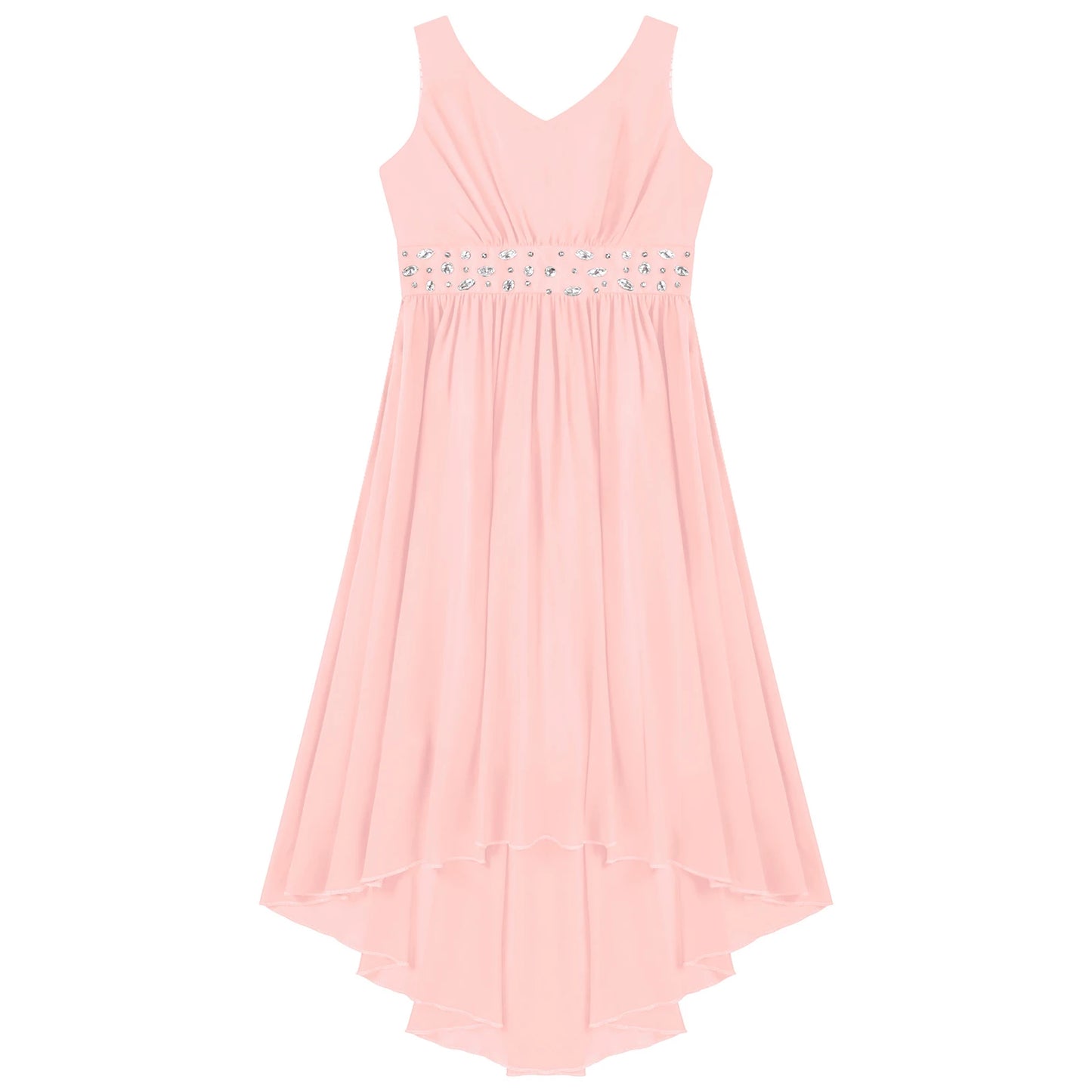 Girls’ Beaded Hi-Low Chiffon Dress – Flower Girl & Party