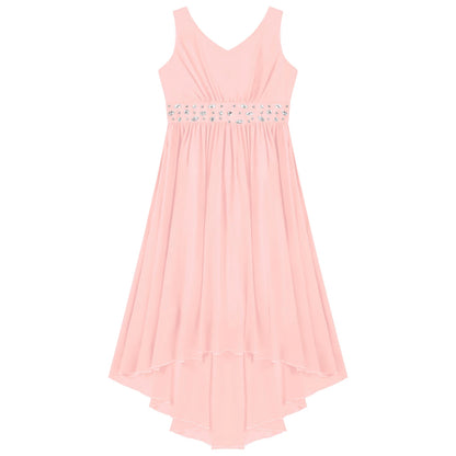Girls’ Beaded Hi-Low Chiffon Dress – Flower Girl & Party