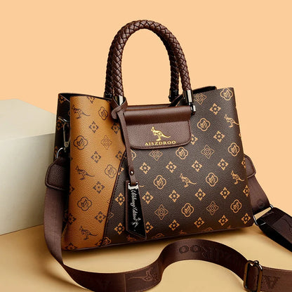 Elegant Pattern Tote – Kangaroo Brown Shoulder Handbag with Braided Handle