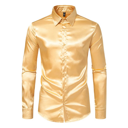 Men’s Satin Dress Shirt – Long Sleeve Formal Button Down
