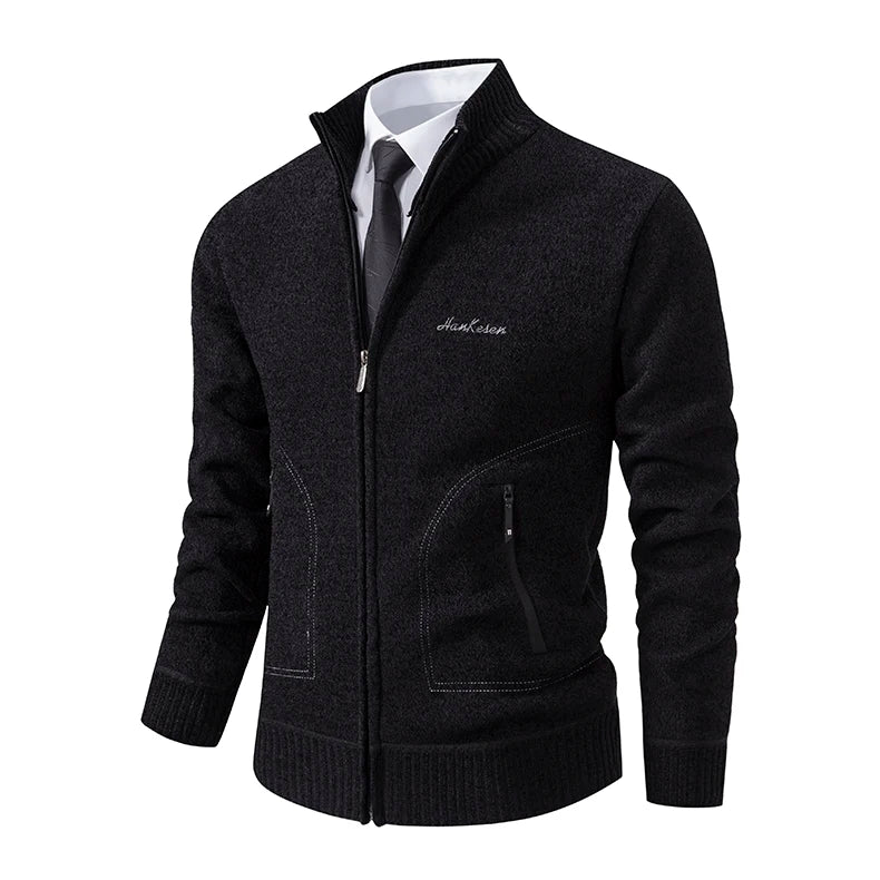 Men’s Stand-Collar Zip Knit Cardigan – Thick, Warm, Everyday Layer