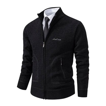 Men’s Stand-Collar Zip Knit Cardigan – Thick, Warm, Everyday Layer