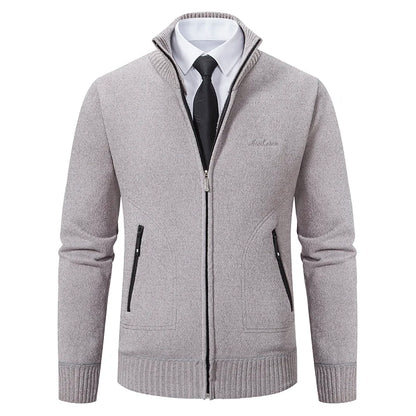 Men’s Stand-Collar Zip Knit Cardigan – Thick, Warm, Everyday Layer