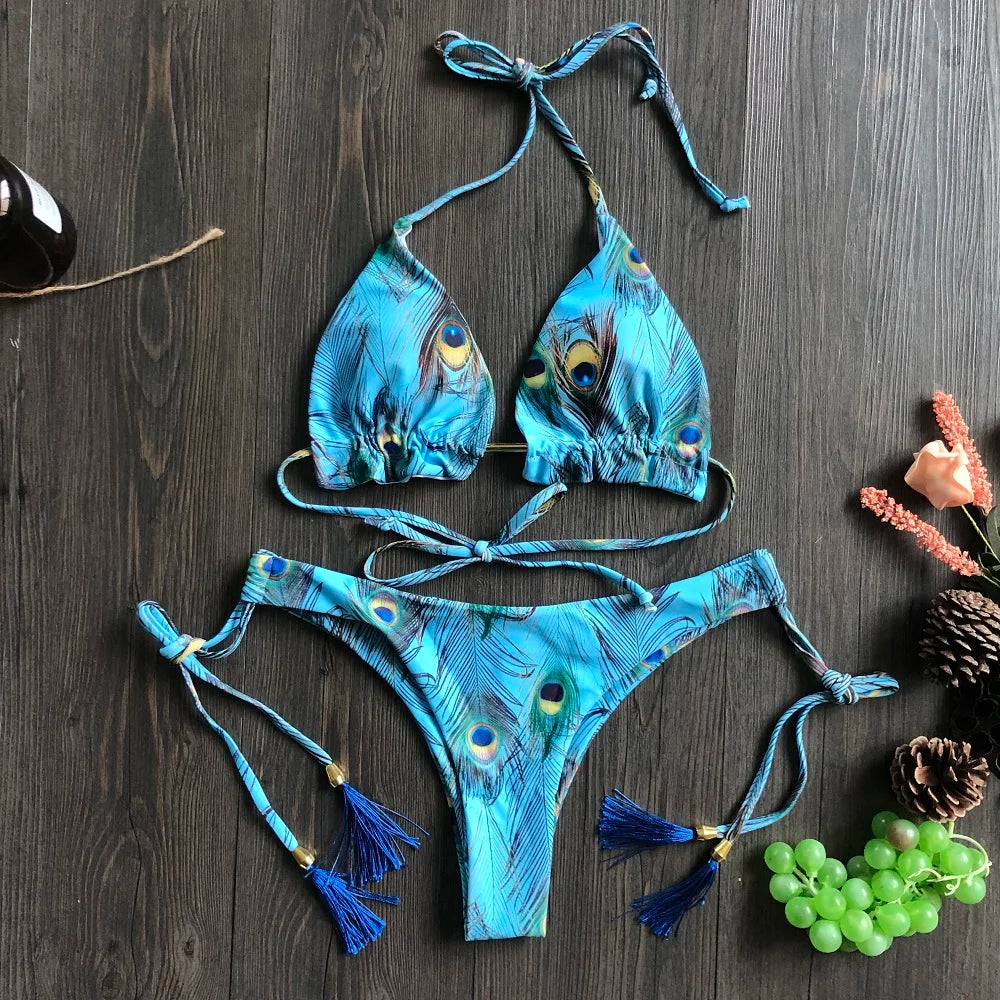 Women's Print Triangle Bikini Set – Tie Side Swimwear