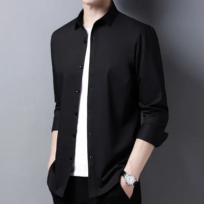 Men's Casual Fashion Business Solid Color Long Sleeved Shirt - The Dock Drop