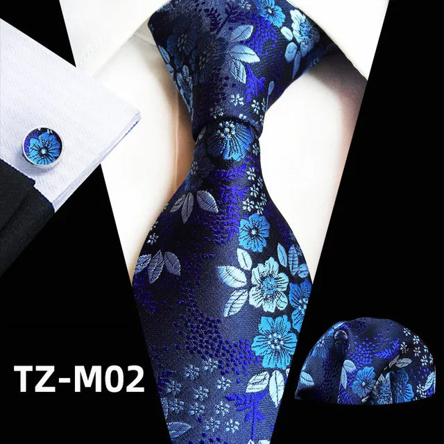 Men’s Floral Necktie Set – Tie, Pocket Square & Cufflinks