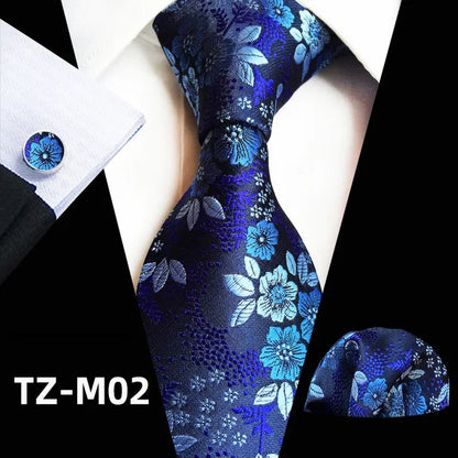 Men’s Floral Necktie Set – Tie, Pocket Square & Cufflinks