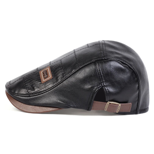 Men’s Faux Leather Newsboy Cap – Adjustable, Casual Travel Style