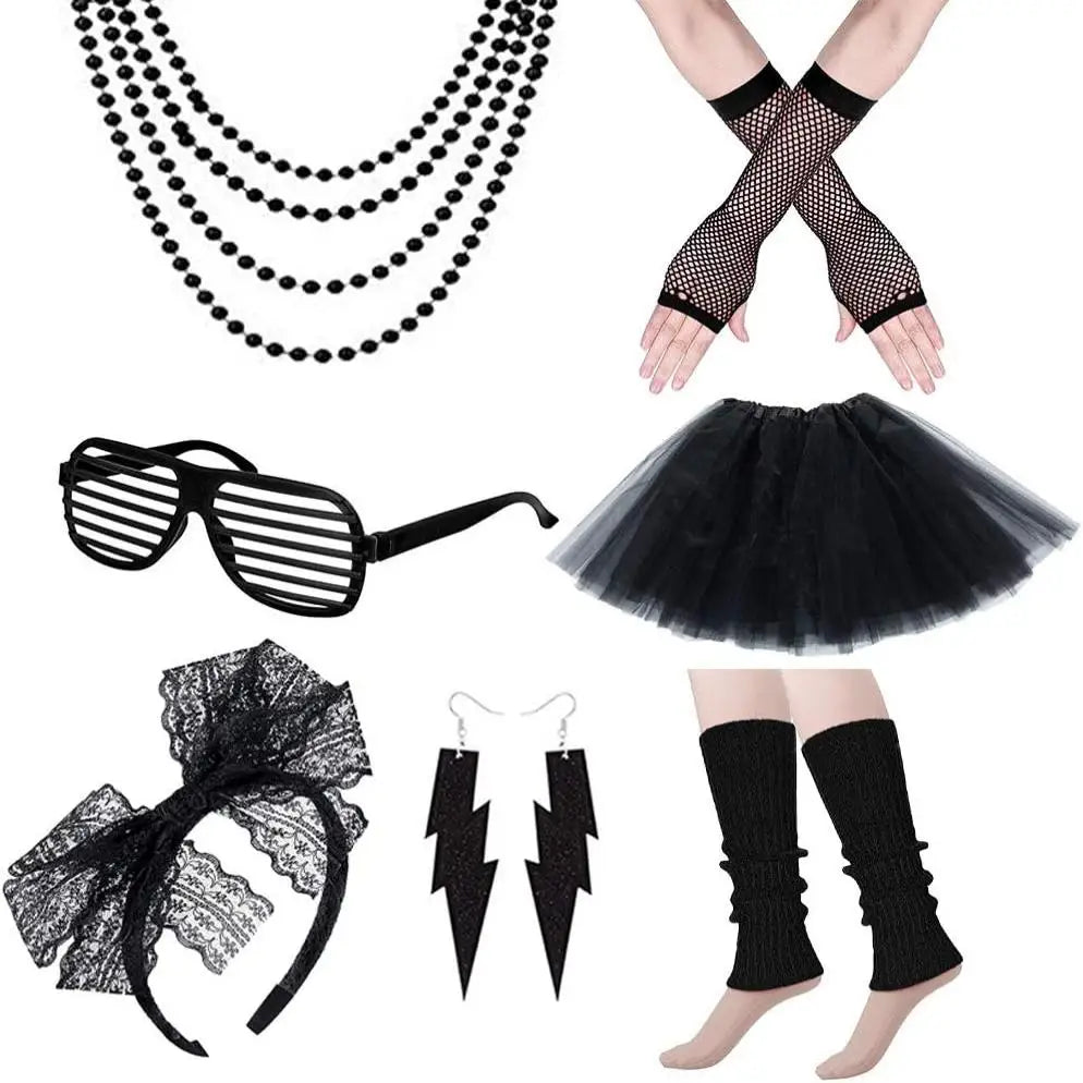 80s Cruise Party Accessory Set – Neon Retro Costume Kit – Orange