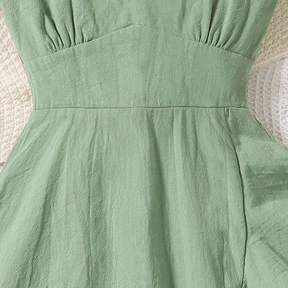 Girls’ Bow-Detail Summer Dress – Sleeveless, Asymmetrical Hem