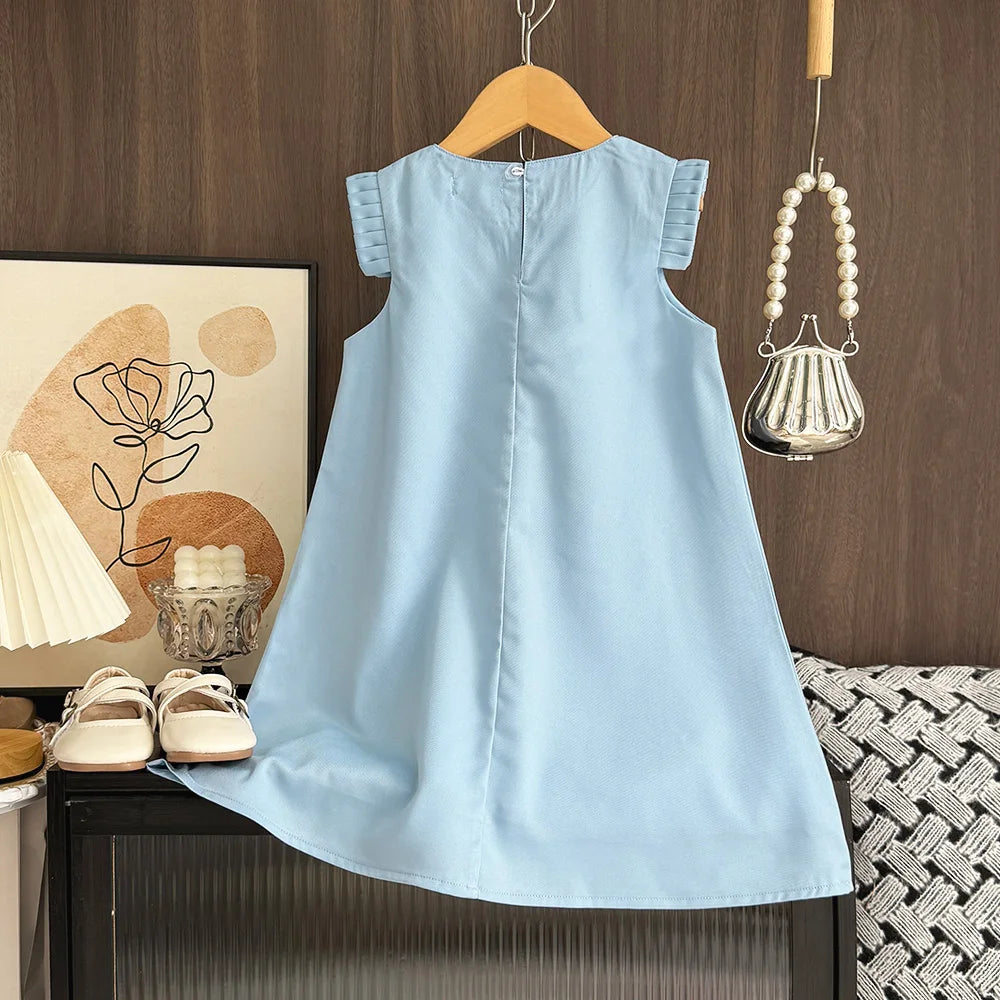 Girls’ 3D Flower A-Line Dress – Sleeveless, Knee Length