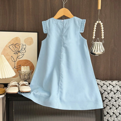 Girls’ 3D Flower A-Line Dress – Sleeveless, Knee Length