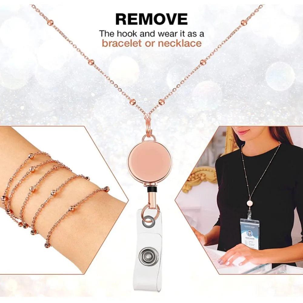 Stainless Steel Beaded Retractable Cruise Lanyard – Waterproof ID Badge Holder