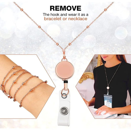 Stainless Steel Beaded Retractable Cruise Lanyard – Waterproof ID Badge Holder