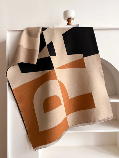 Women’s Geometric Cashmere-Feel Scarf – Reversible, Warm & Elegant