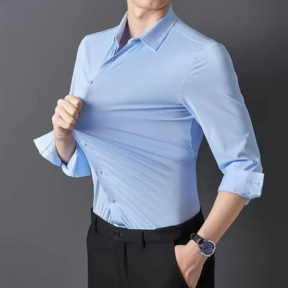 Men’s Ultra-Stretch Long-Sleeve Shirt – Silky Feel, Smart Casual Fit
