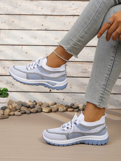 Women’s Lightweight Patchwork Lace-Up Sneakers – Casual Travel Walking Shoes