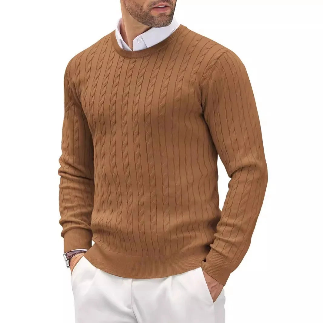 Men’s Cable Knit Pullover Sweater – Classic Crew Neck