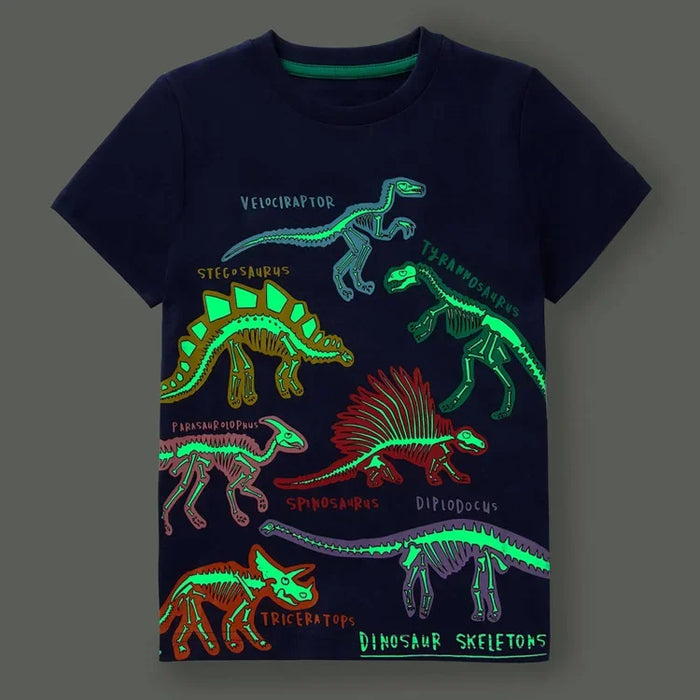 Kids glow-in-the-dark shark and dinosaur graphic T-shirt