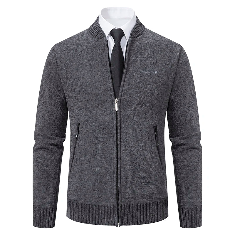 Men’s Stand-Collar Zip Knit Cardigan – Thick, Warm, Everyday Layer