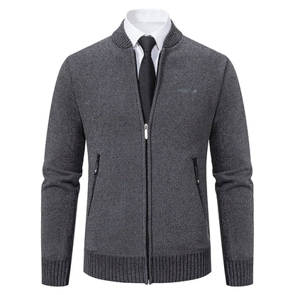 Men’s Stand-Collar Zip Knit Cardigan – Thick, Warm, Everyday Layer