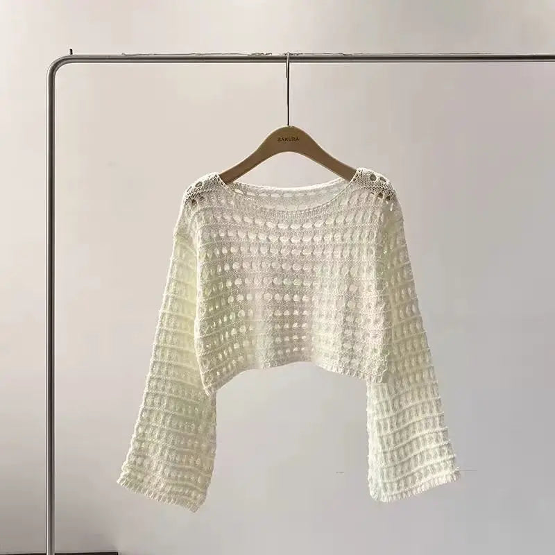 Women’s Crochet Knit Crop Top – Lightweight Summer Pullover