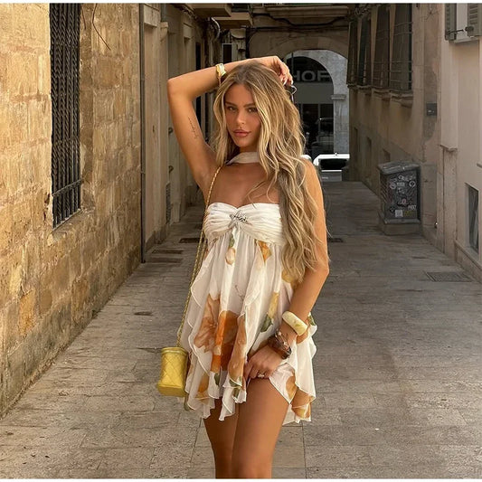 Women’s Ruffle Mini Dress – Sleeveless, A-Line