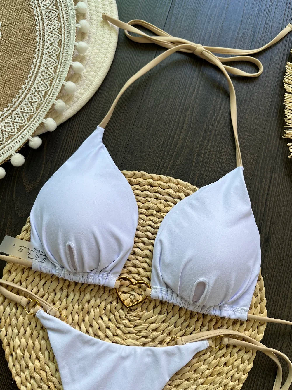 Halter Solid Triangle Bikini Set