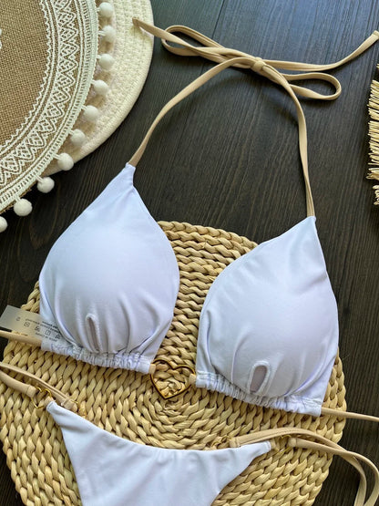 Halter Solid Triangle Bikini Set
