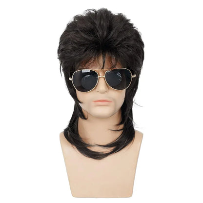 Mullet Wigs for Men Synthetic 70s 80s Costumes Mens Black Fancy Party Accessory Cosplay Hair Wig