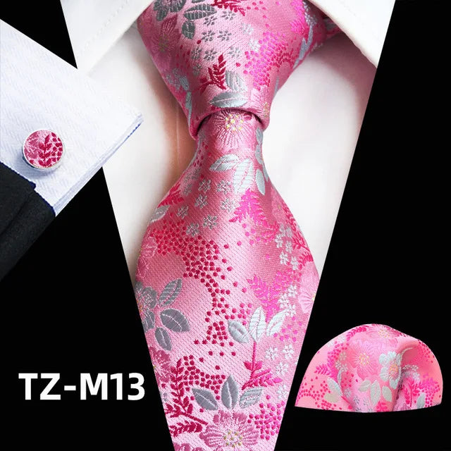 Men’s Floral Necktie Set – Tie, Pocket Square & Cufflinks