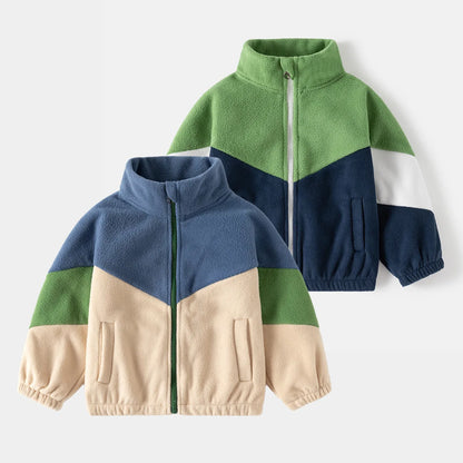 Kids’ Color block Fleece Zip Jacket – Soft Winter Layer