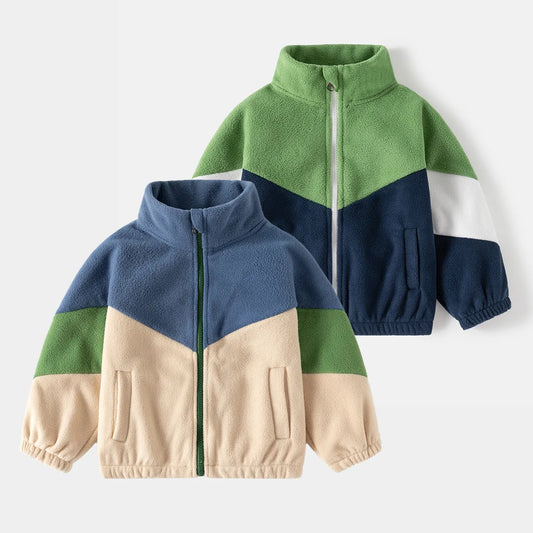 Kids’ Color block Fleece Zip Jacket – Soft Winter Layer