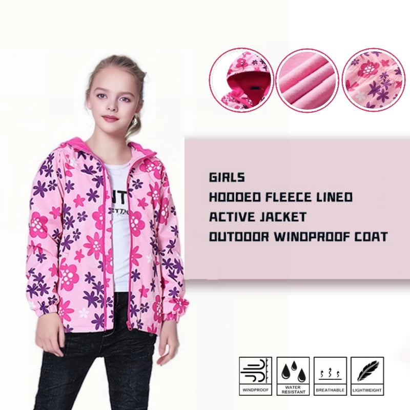 Girls' Polar Fleece Hooded Winter Jacket