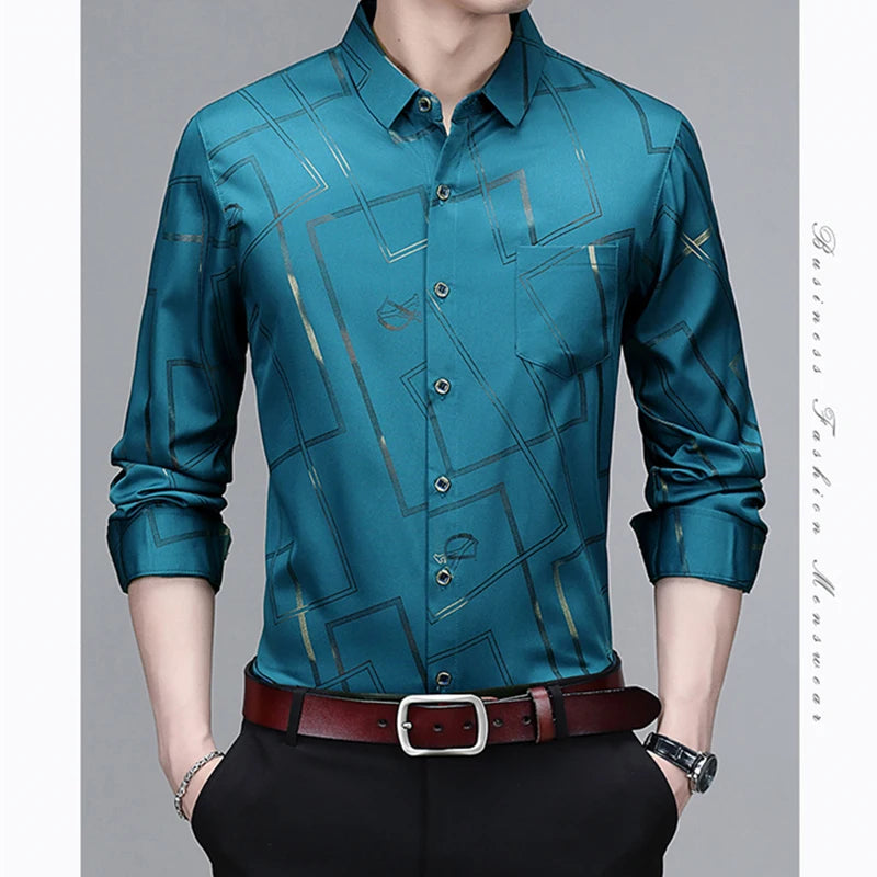 Men's Casual and Fashionable Long Sleeved Printed Shirt, Non Ironing and Wrinkle Resistant Business Top - The Dock Drop