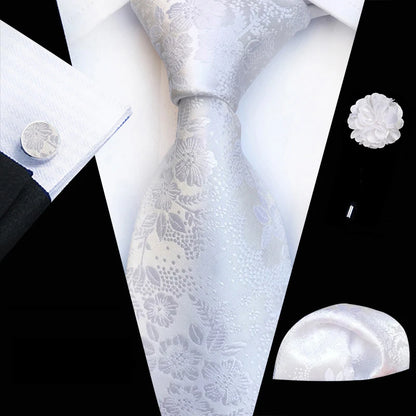 Men’s Floral Necktie Set – Tie, Pocket Square & Cufflinks