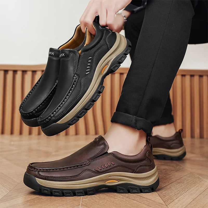 Men’s Hand-Stitched Casual Loafers – Microfiber Upper, Slip-On Comfort