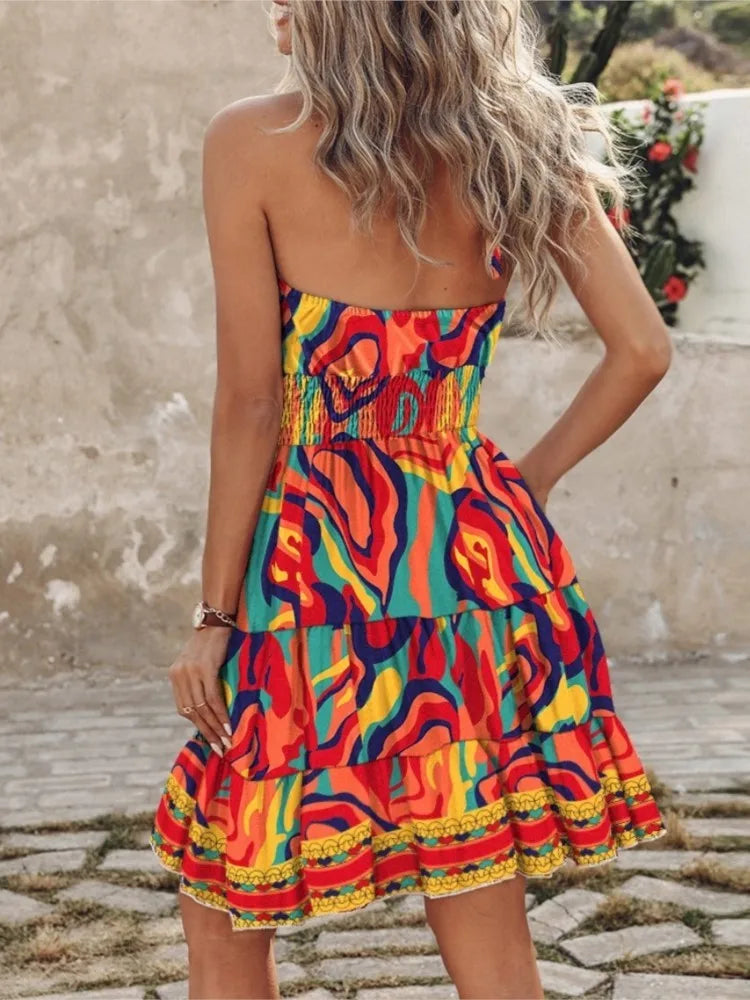 Bohemian Halter Mini Dress