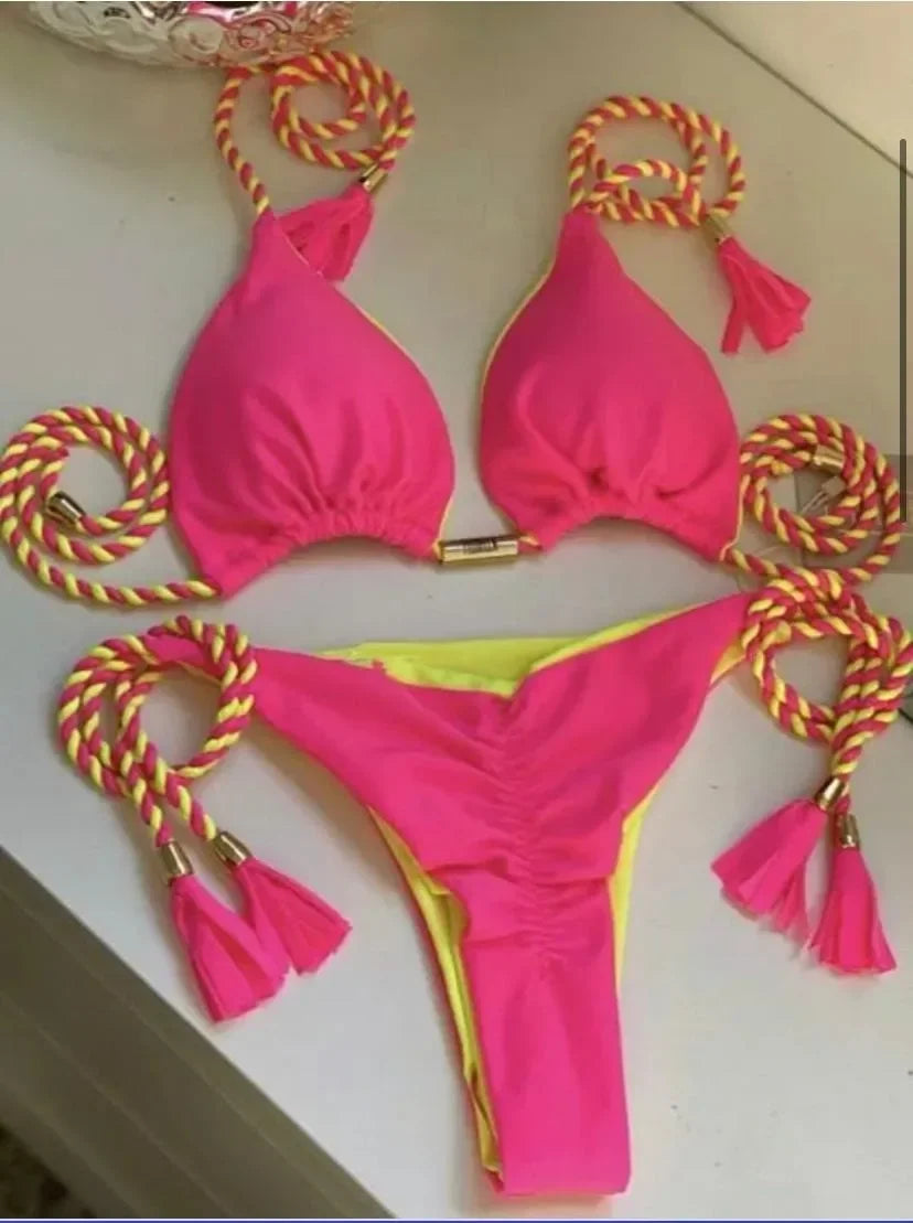 Women’s Braided Triangle Bikini Set – Two-Piece, Adjustable Fit