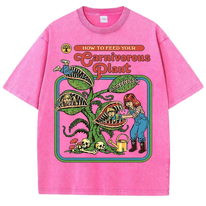 Carnivorous Plant Vintage Washed Tee – 100% Cotton Graphic T-Shirt