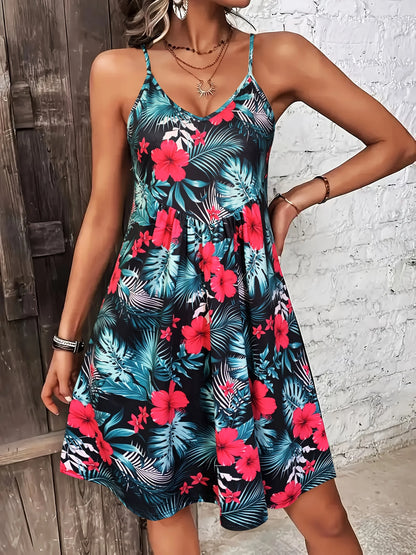 Tropical Print V-Neck Sundress