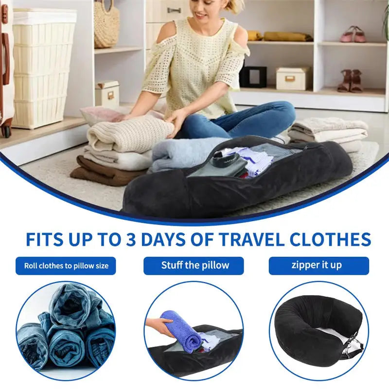 Fillable Travel Neck Pillow Organizer – Carry-On Clothes Stuff Sack, Adjustable Strap